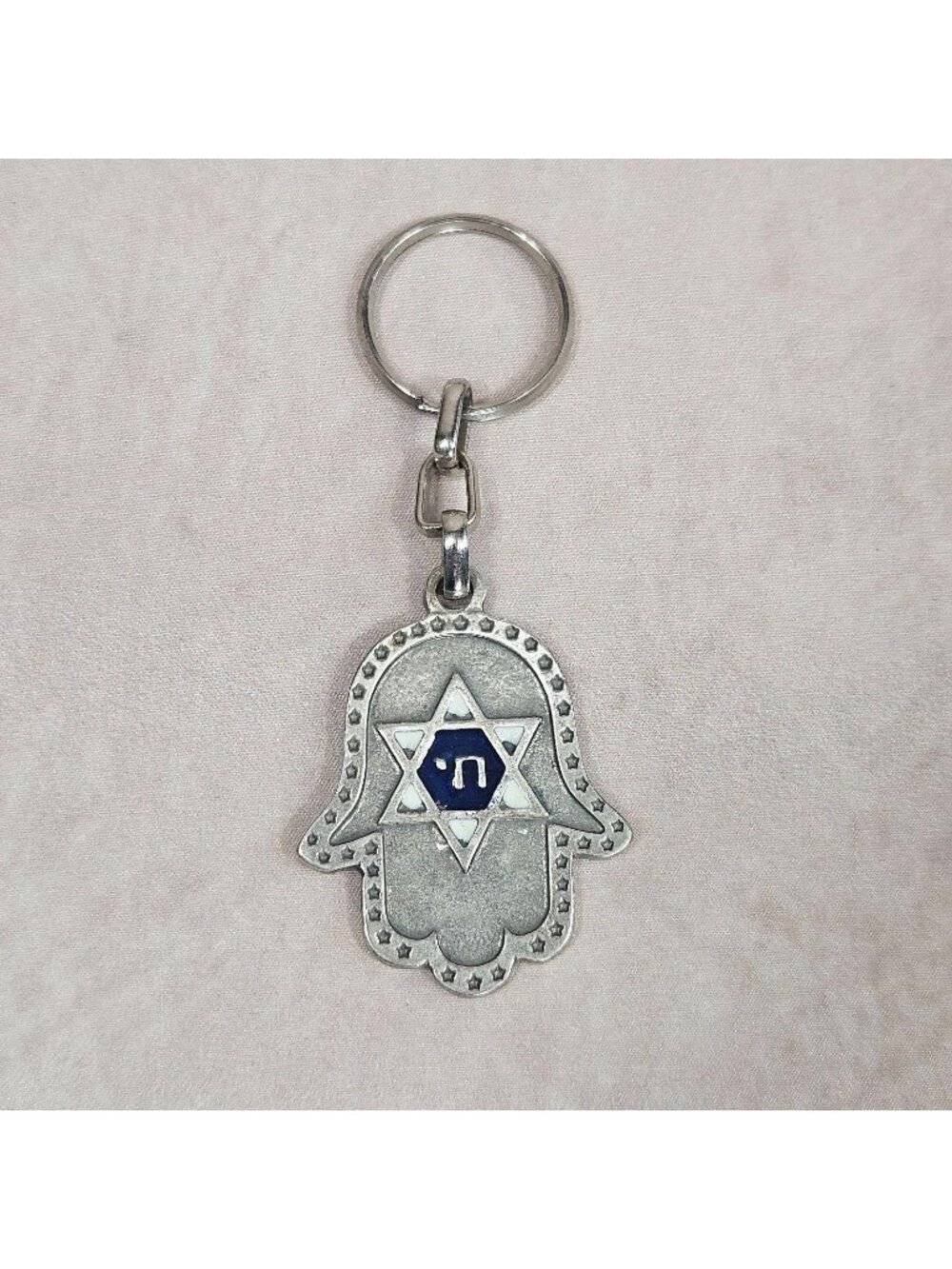 Hamsa Hand Keychain Star of David Chai Hebrew Judaica Metal Charm Key Ring